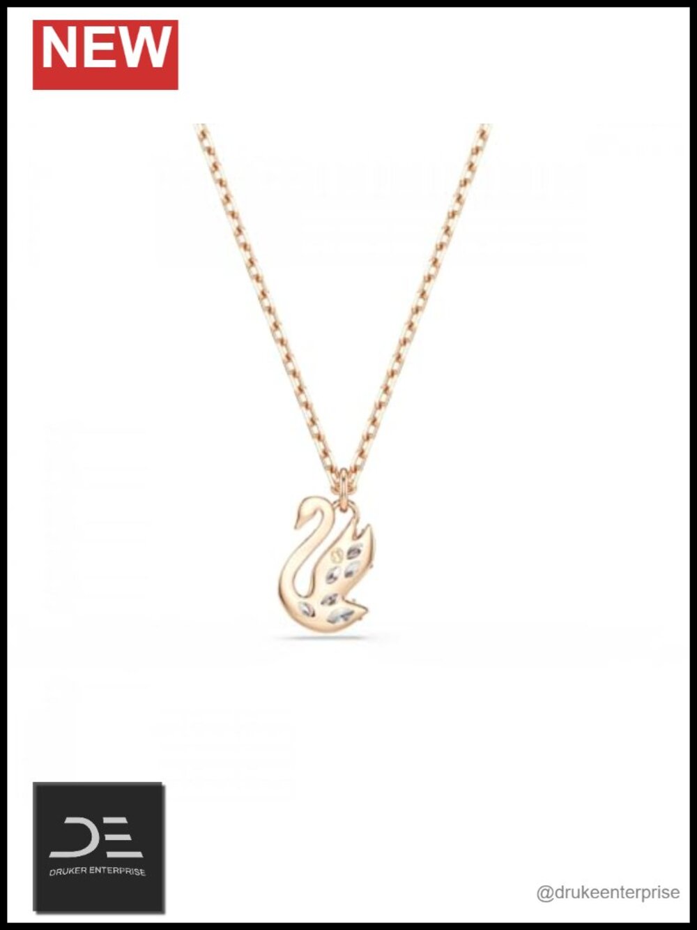 Swarovski Swan Pendant Necklace Rose Gold Plated Crystal - Picture 2 of 5
